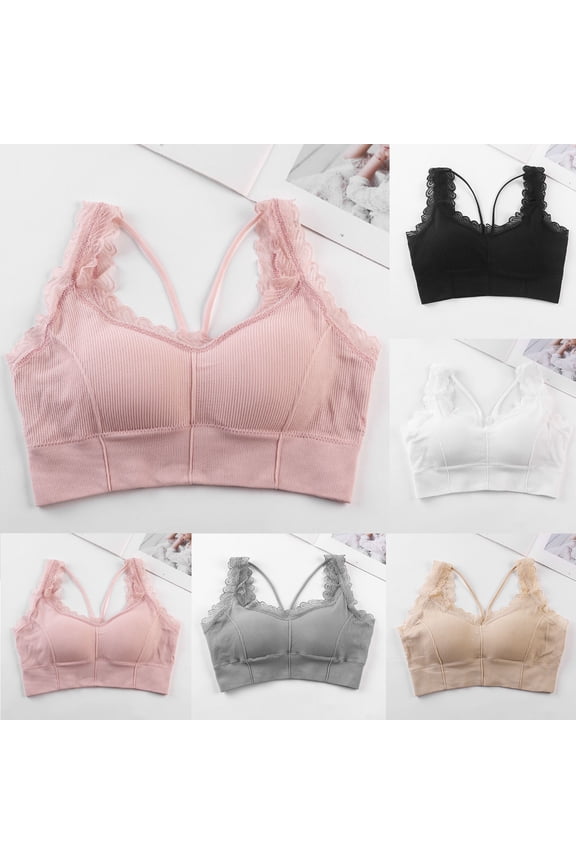 Ladies Solid Lace Sports Tank Wireless Strap Comfortable Everyday Bras