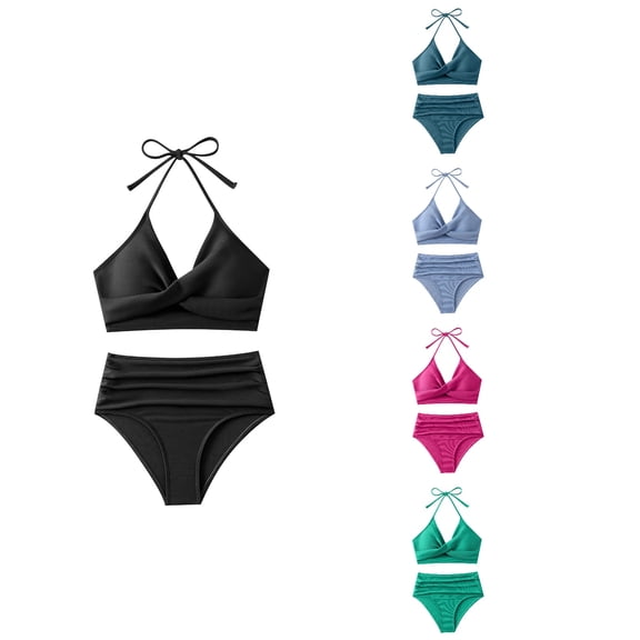 Antinious Ladies Solid Modest Casual Seaside Vacation Layout Bikini Set