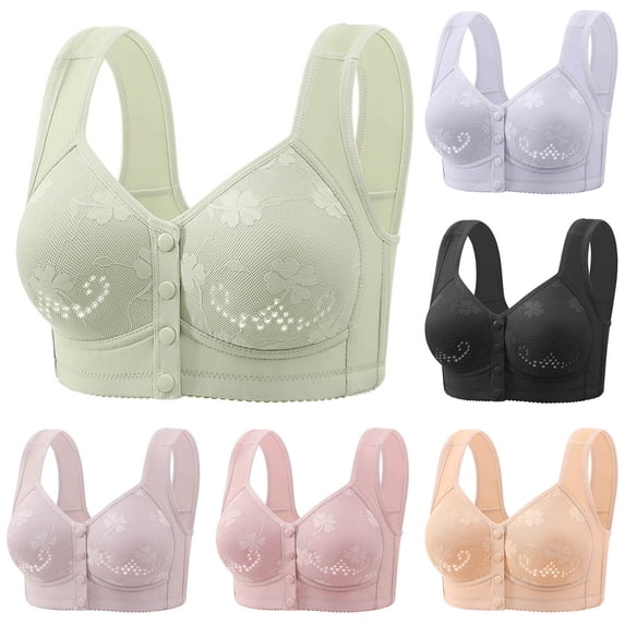 Antinious Ladies Solid Print Front Closure Wide Strap Wireless Padded Support Everyday Bras