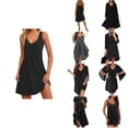 thumbnail image 1 of Antinious Ladies Solid Summer Stretchy Business Casual A-Line Elegant Black Work Dress, 1 of 5