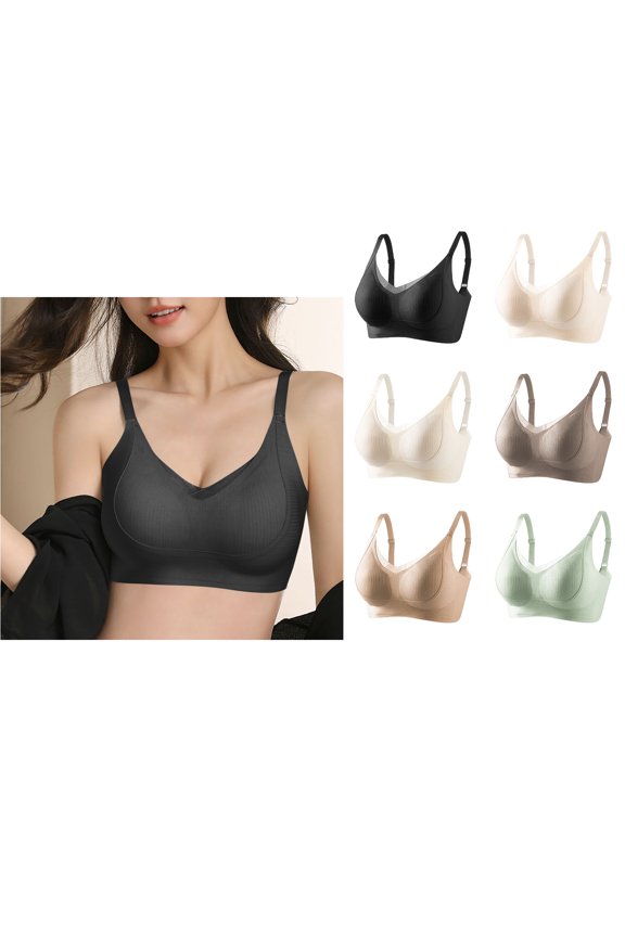 Ladies Solid V-Neck Mesh Wireless Backless Gathered Beautiful Back Everyday Bras