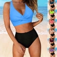 thumbnail image 1 of Antinious Women Period Solid V-Neck Rear Short Bottom Built In Cup Wireless Stylish 2 Piece Bikinis Set, 1 of 5