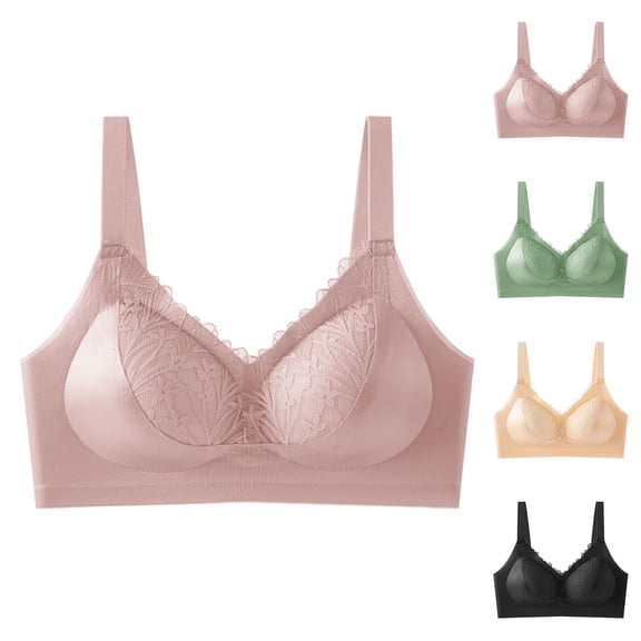 Antinious Ladies Solid Wireless Adjustable Strap Breathable Lace Fixed Padding Hook Bra