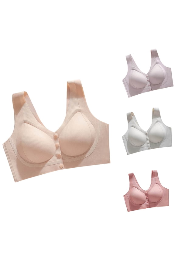 Ladies Solid Wireless Adjustable Strap Breathable Seamless Enhanced Support Front Open Bra