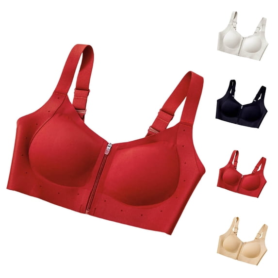 Antinious Women Wireless Bras Push Up Seamless Front Zipper Adjustable Strap Solid