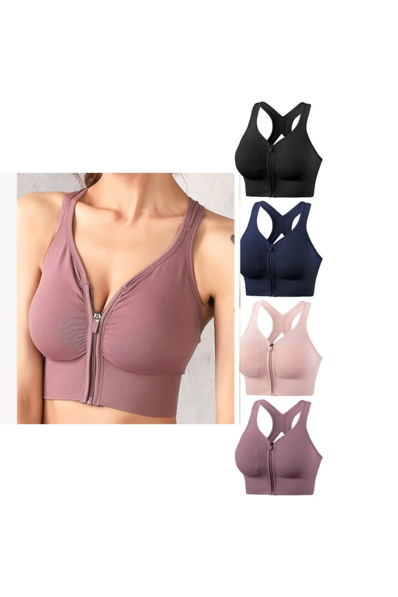 Ladies Solid Wireless Front Zipper Beautiful Back Sports Inner Bra
