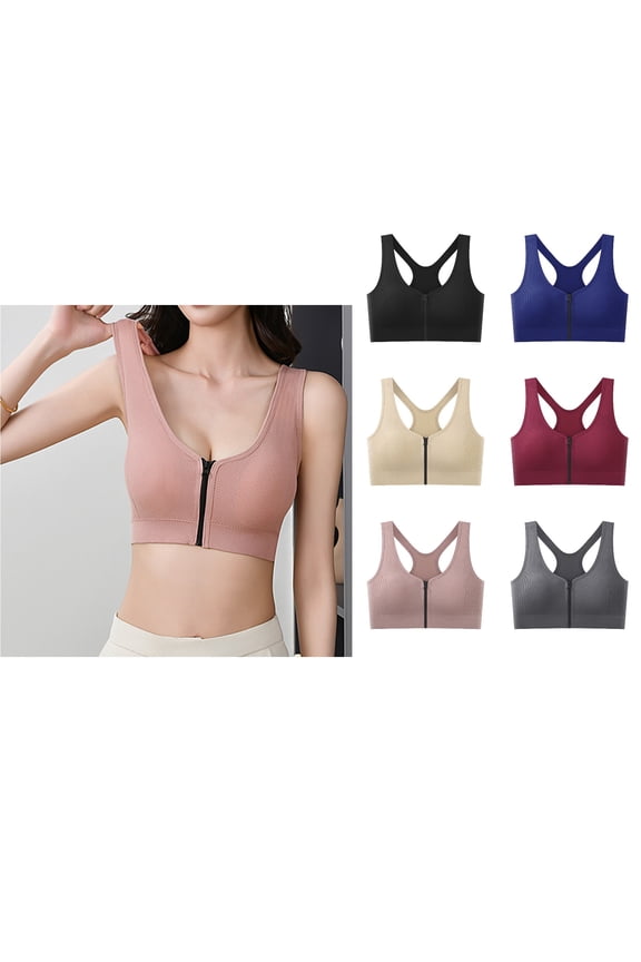 Ladies Solid Wireless Front Zipper Beautiful Back Sports Inner Bra