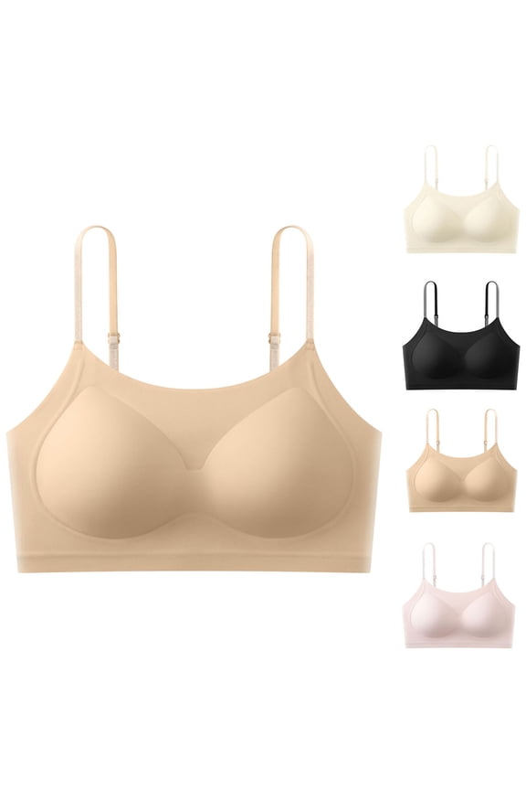 Ladies Solid Wireless Slim Straps Hook Integrated Padding Bra