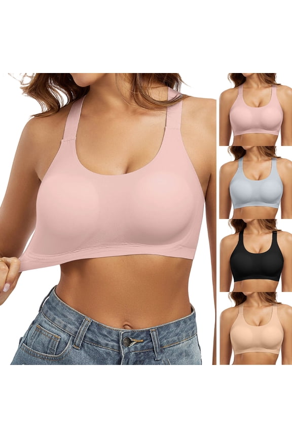 Ladies Solid Wireless Wide Strap Removable Padding Yoga Sports Bra