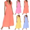 thumbnail image 1 of Antinious Ladies Summer Beach Dress,Elegant Dresses for Women,Party Dresses for Women Solid Camis Sleeveless V-Neck Backless Bow Bohemian Long Dress,Pink,L, 1 of 5