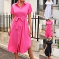 thumbnail image 1 of Antinious Women Short Sleeve Solid Roll Up Loose Collar Shirt Soft Comfortable Versatile Dress, 1 of 4