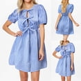thumbnail image 1 of Antinious Ladies Summer Dress,Casual Beach Dresses for Women,Party Dresses for Women Sleeve Bow Dress Short Sleeve Round Neck Knee Length Dress,Blue,S, 1 of 5