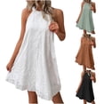 thumbnail image 1 of Antinious Women Camis Round Neck Solid Embroidered Sleeveless Button Casual Dress, 1 of 5