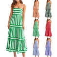 thumbnail image 1 of Antinious Ladies Summer Dress,Elegant Dresses for Women,Long Dresses for Women Loose Casual Sleeveless Striped Hem Adjustable Buckle Suspender Dress,Green,S, 1 of 5