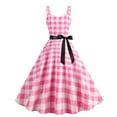 thumbnail image 1 of Antinious Ladies Summer Dress,Elegant Dresses for Women,Princess Dress for Women Silk Waistband Hanging Strap Checkered Print Sleeveless V-Neck Long Dress,Pink,M, 1 of 4