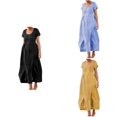 thumbnail image 1 of Antinious Women Short Sleeve Round Neck Solid Slit Hem Casual Lightweight Dress, 1 of 4