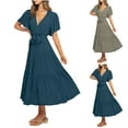 thumbnail image 1 of Antinious Evening Dresses for Women Short Sleeved V-Neck Lace Long Dress,Navy,L, 1 of 5