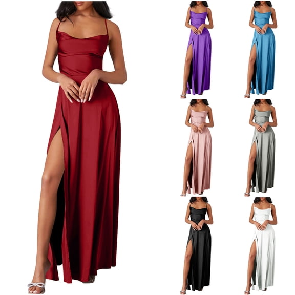 Antinious Ladies Summer Dress,Elegant Dresses for Women,Evening Dresses for Women Solid Camis Sleeveless Round Neck Long Dress,White,S