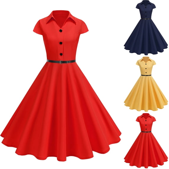 Antinious Ladies Summer Dress,Elegant Dresses for Women,Ladies Fashion Women Dress Short Sleeve V-Neck Slim Dress Solid Dresses,Red,L