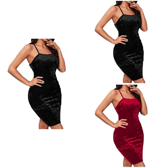 Antinious Ladies Summer Dress,Elegant Dresses for Women,Mini Dresses for Women Silk Velvet Tight Side Camis Sleeveless V-Neck Party Dresses,Red,M