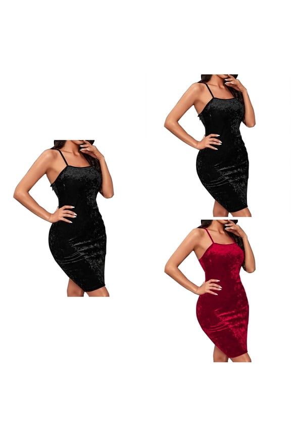 Ladies Summer Dress,Elegant Dresses for Women,Mini Dresses for Women Silk Velvet Tight Side Camis Sleeveless V-Neck Party Dresses,Red,S