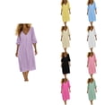 thumbnail image 1 of Antinious Ladies Summer V-Neck 3/4 Sleeve Breathable Loose Casual Knee-High Holiday Dresses, 1 of 5