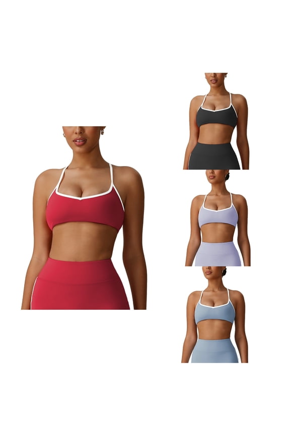 Ladies V-Neck Contrast Binding Solid With Padding Sports Bra