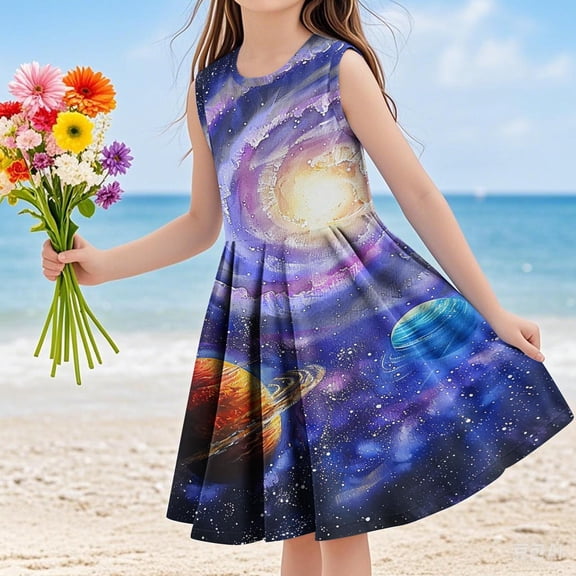 Antinious Little Girls Summer Dress,Toddler Girl Casual Dress,Kids Casual Print Dress Stretchy Camisole Sleeveless Dress A Line Dress,Multicolor,120
