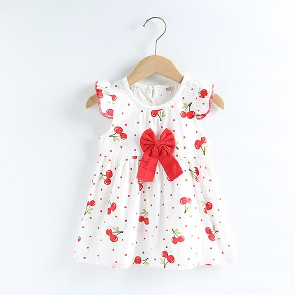 Antinious Little Girls Summer Dress,Toddler Girl Casual Dress,Summer Girls' Stylish Princess Dress Children's Floral Dress Children's Flying Sleeve Dress Kids Summer Outfit,Red,100
