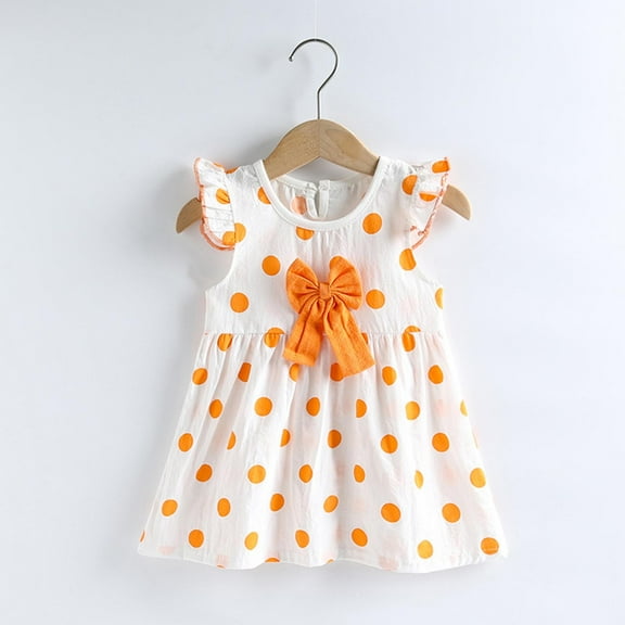 Antinious Little Girls Summer Dress,Toddler Girl Casual Dress,Summer Girls' Stylish Princess Dress Children's Floral Dress Children's Flying Sleeve Dress Kids Summer Outfit,Orange,100