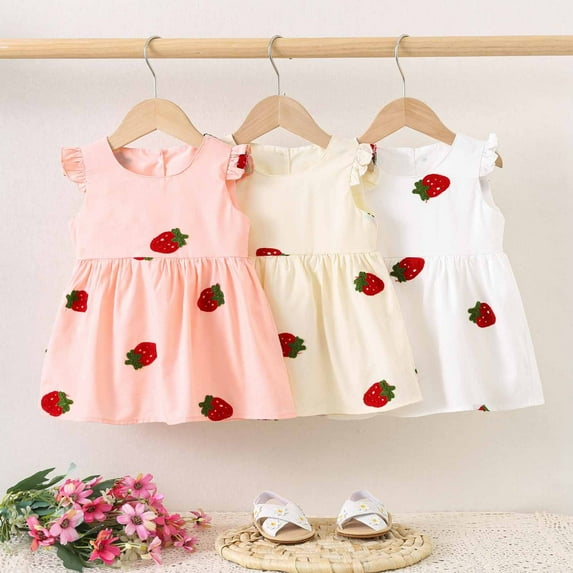 Antinious Little Girls Summer Dress,Toddler Girl Casual Dress,Summer Toddler Kids Short Sleeve Dress Embroidered Skirt Pattern With Short Sleeves Skirt,Pink,3 Years