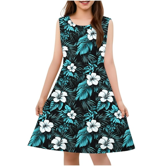Antinious Little Girls Summer Dress,Toddler Girl Casual Dress,Toddler Kids Casual Flower Print Stretchy Camisole Sleeveless Dress A Line Dress,Green,120