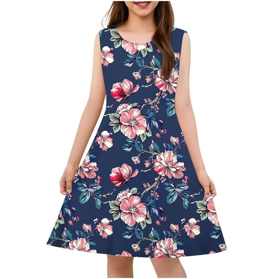 Antinious Little Girls Summer Dress,Toddler Girl Casual Dress,Toddler Kids Casual Flower Print Stretchy Camisole Sleeveless Dress A Line Dress,Multicolor,110
