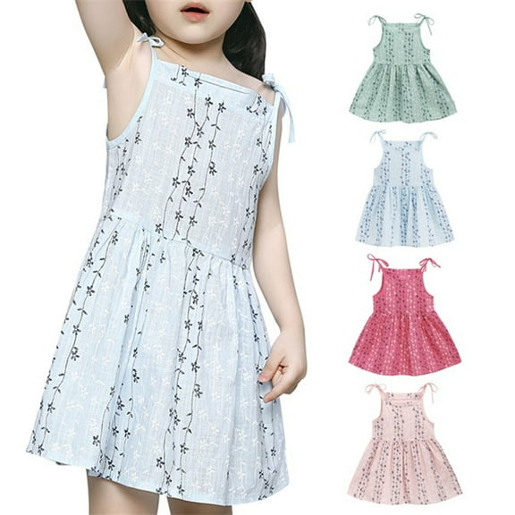 Antinious Little Girls Summer Dress,Toddler Girl Casual Dress,Toddler Kids Girl Summer Seaside Beach Dress Sling Skirt Floral Skirt,Pink,120