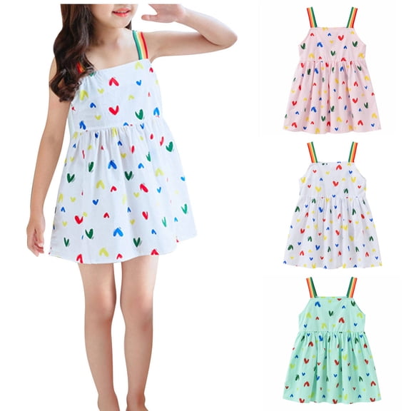 Antinious Little Girls Summer Dress,Toddler Girl Casual Dress,Toddler Kids Girls Fashion Casual Sleeveless Sweet Heart Print Slip Dress,Green,100