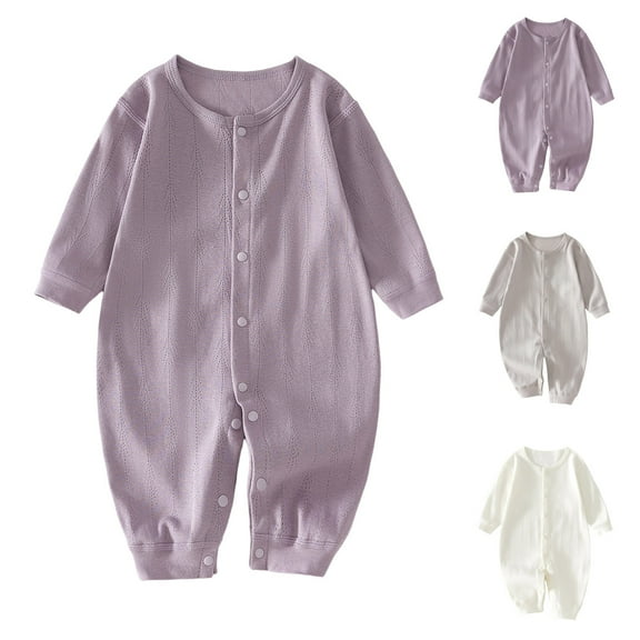 Antinious Long Sleeve Bodysuits for Kids,Boys And Girls Summer Bodysuit,Male And Female Babies Bodysuit Solid Color Button Long Sleeved Round Neck Jumpsuit,Purple,90