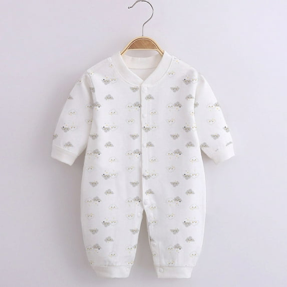 Antinious Long Sleeve Bodysuits for Kids,Boys And Girls Summer Bodysuit,Child Printing Newborn Button-Neck Long Sleeved Long Rompers,White,66