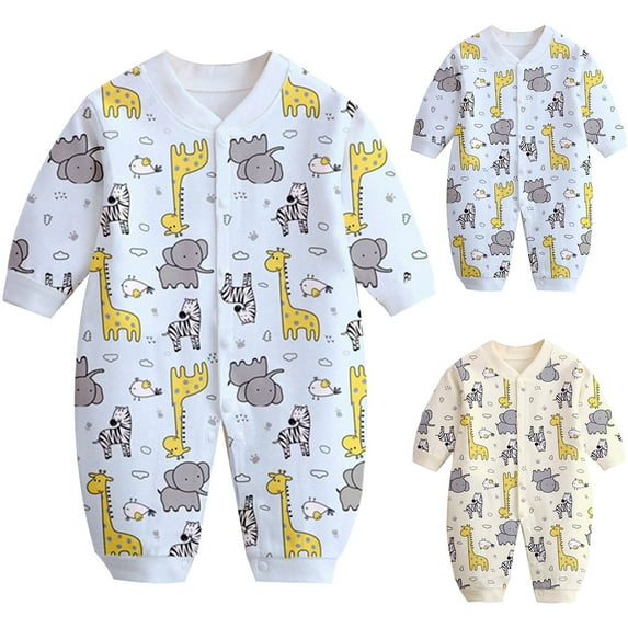 Antinious Long Sleeve Bodysuits for Kids,Boys And Girls Summer Romper,Child Printing Newborn Button-Neck Long Sleeved Long Rompers,Yellow,73