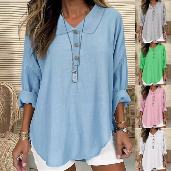Antinious Long Sleeve Shirts for Women Collared Button Down Solid Dressy Casual Blouse,Fall Winter Going Out Tops for Women,Sweatshirt for Women,Light Blue,L