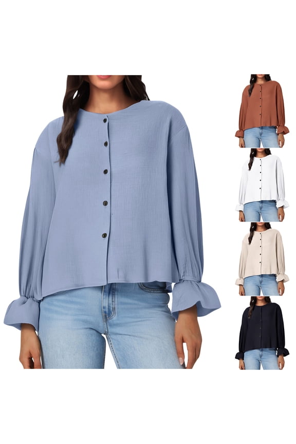 Long Sleeve Shirts for Women Button Down Solid Casual Blouse,Winter Sweatshirt for Women,Going Out Tops for Women,Black,XXL