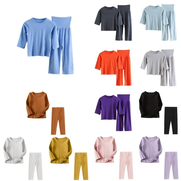 Antinious A Long-Sleeved Solid Color Casual Home Wear Set Suitable for Boys and Girls,Toddler Winter Long Sleeve Sleepwear Outfits Sets,Children's Fashion Solid Color Pajamas Set,Green,100