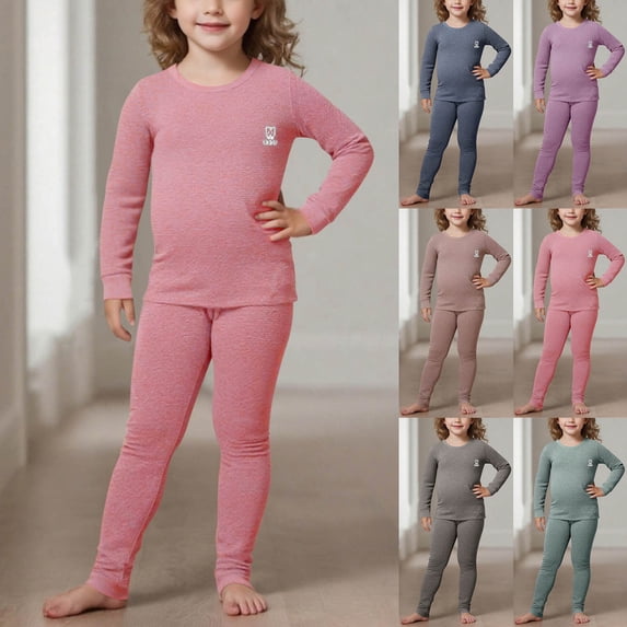 Antinious A Long-Sleeved Solid Color Casual Home Wear Set Suitable for Boys and Girls,Toddler Winter Long Sleeve Sleepwear Outfits Sets,Children's Long Sleeve Air-conditioned Home Suit,Pink,170