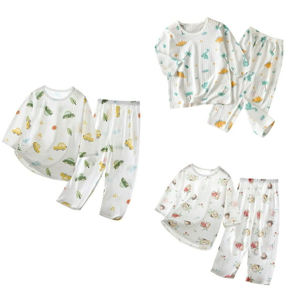 Antinious A Long-Sleeved Solid Color Casual Home Wear Set Suitable for Boys and Girls,Toddler Winter Long Sleeve Sleepwear Outfits Sets,Kids Long Sleeve Air-conditioned Home Clothes Set,White,90