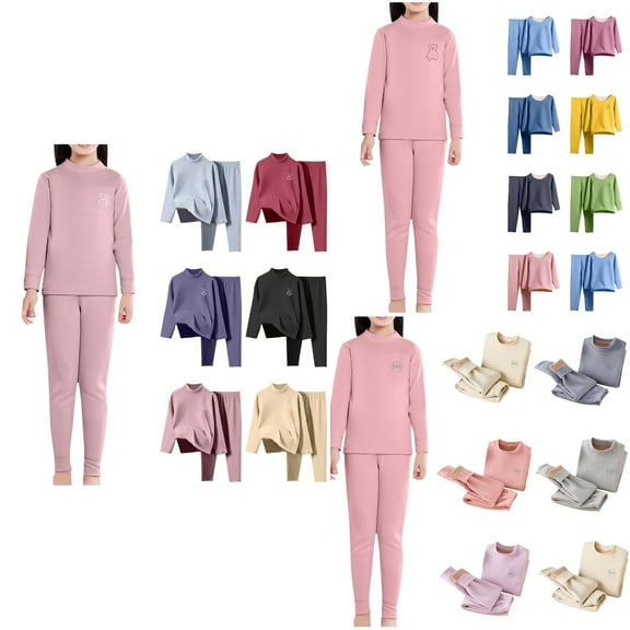Antinious Winter Boys Girls Long Sleeve Outfits,Toddler Casual Pajamas Set,Winter And Fall Kids Conditioning Sleepwear Class And Thickened Set,Pink,120