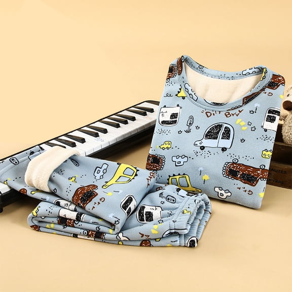 Antinious A Long-Sleeved Solid Color Casual Home Wear Set Suitable for Boys and Girls,Toddler Winter Long Sleeve Sleepwear Outfits Sets,Kids Winter Long Sleeve Underwear Set,Sky Blue,120