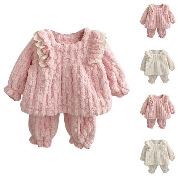 Antinious A Long-Sleeved Solid Color Casual Home Wear Set Suitable for Girls,Toddler Winter Long Sleeve Sleepwear Outfits Sets,Girls Solid Color Long Sleeved Home Suit,Pink,73