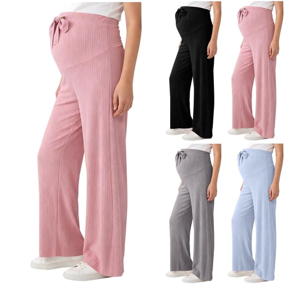 Antinious Maternity Ice Silk Loose Plus Size Solid Soft Straight Leg Wide Leg Full Length Pants