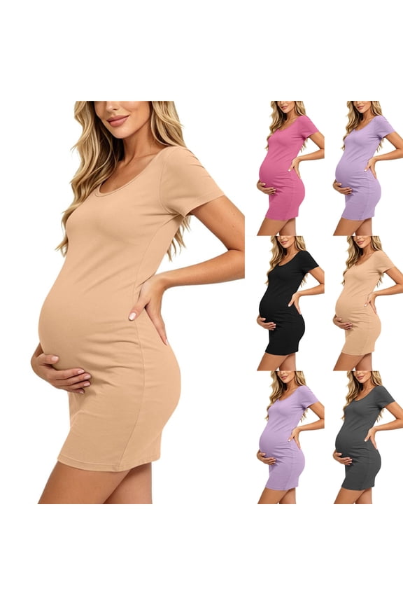Maternity Short Sleeve Bodycon Solid Comfortable Short Dress