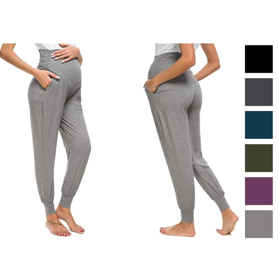 Antinious Maternity Solid Elastic Support Cuffed Comfortable Yoga Full Length Pants
