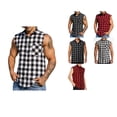 thumbnail image 1 of Antinious Men Check Sleeveless Collared Summer Plus Size Pocket Casual Tank Tops, 1 of 5